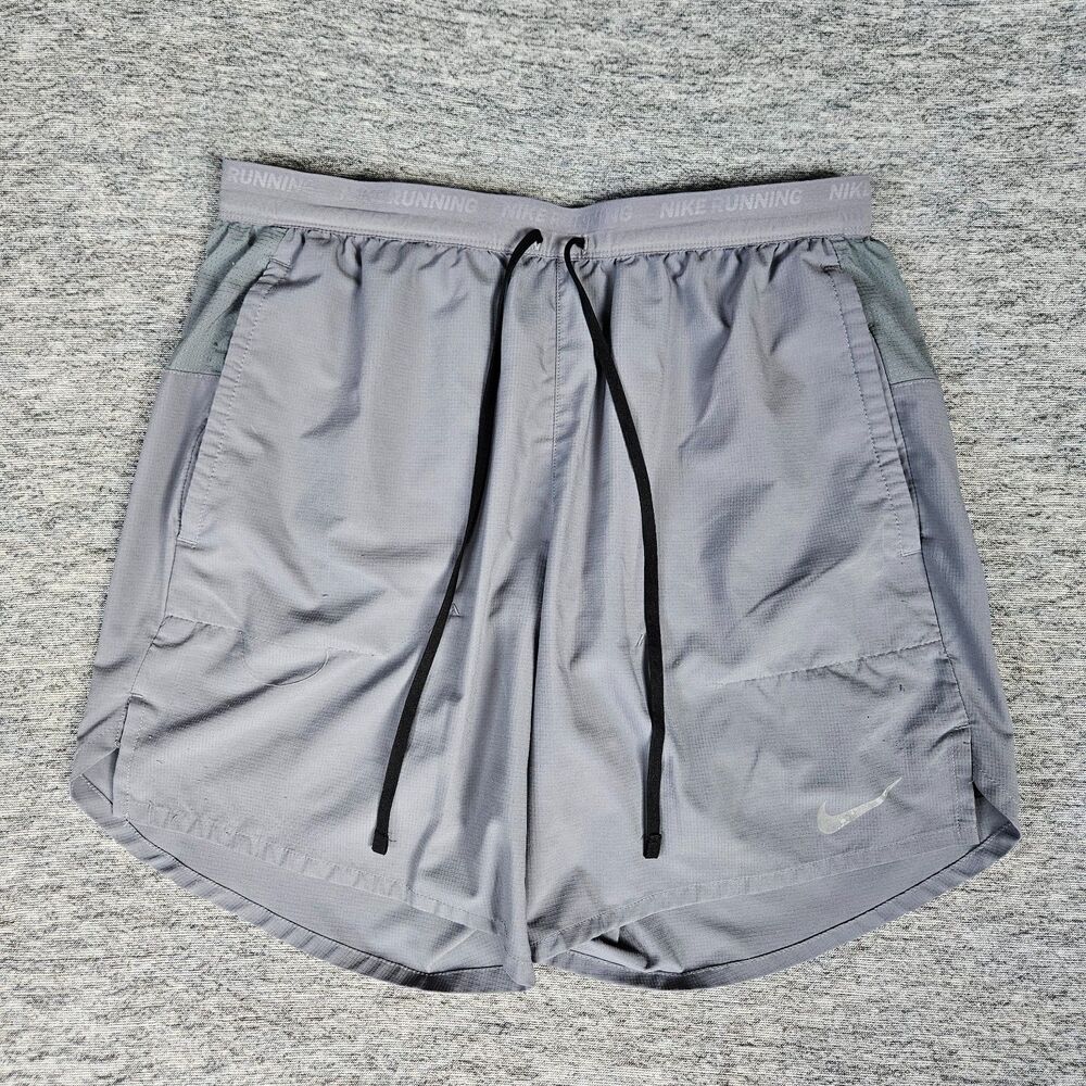 Nike Stride Men’s Running Shorts Gray Medium Lined Drawstring Elastic Waist